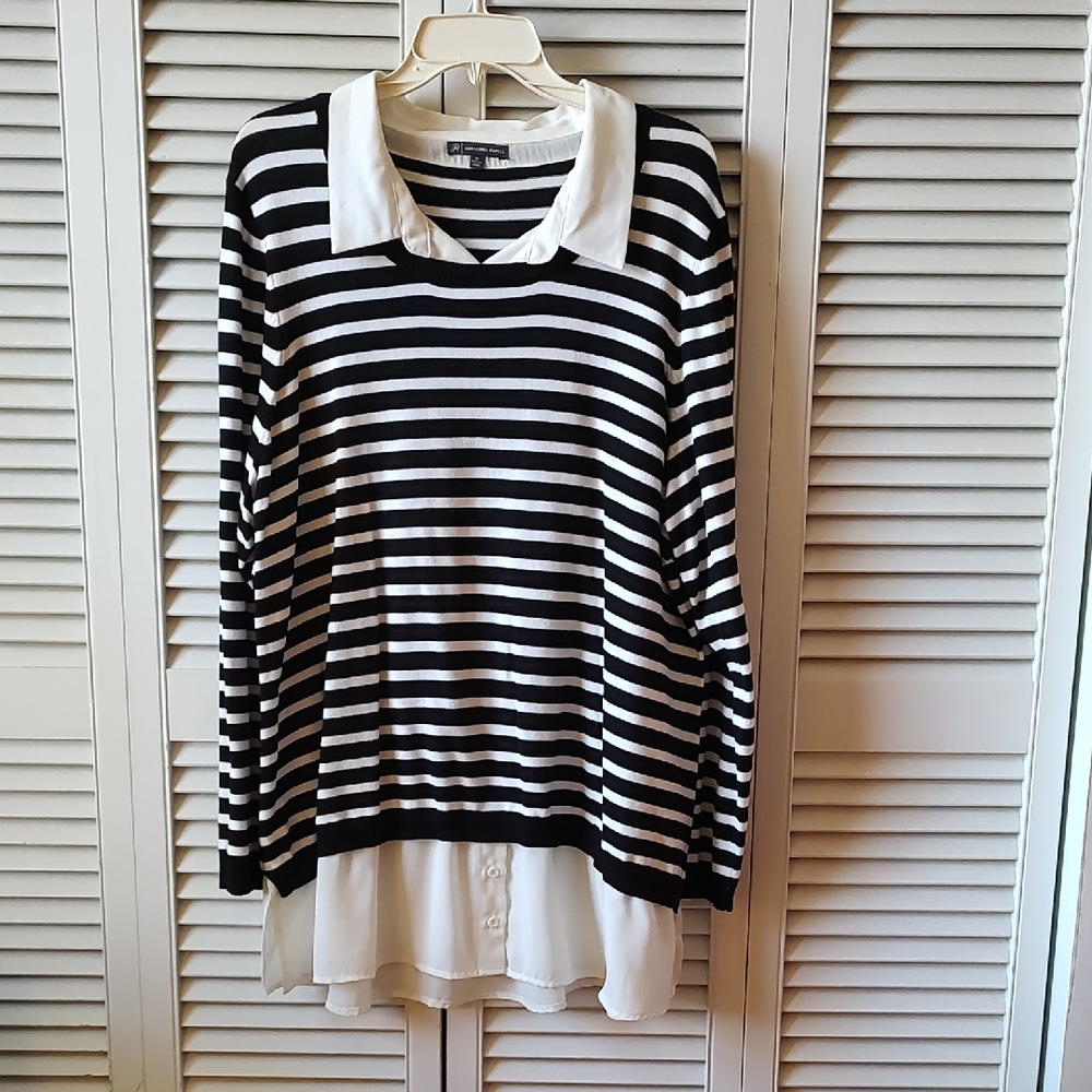 Adrianna Papell Black and White Striped Tunic